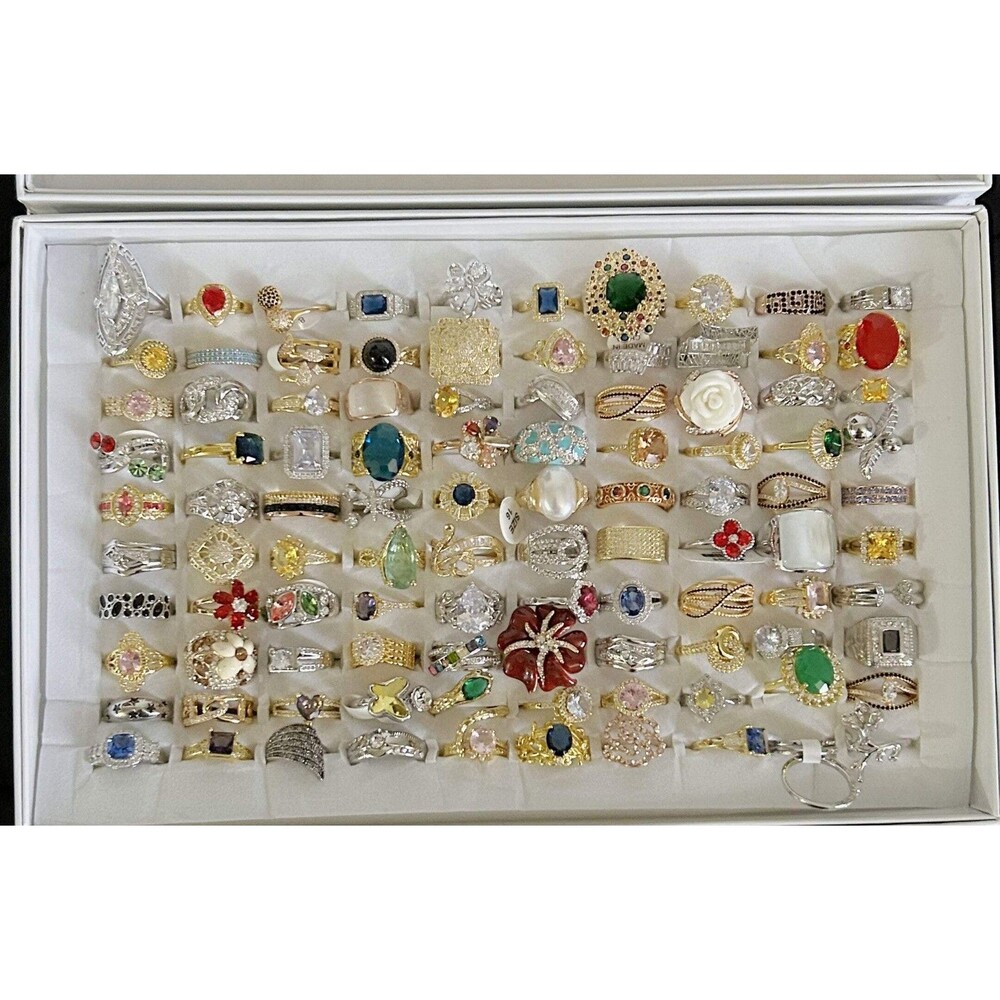 300 Pcs Women’s Real Gold Plated Bling Rings Assortment – Hand Set Cubic Zirconi